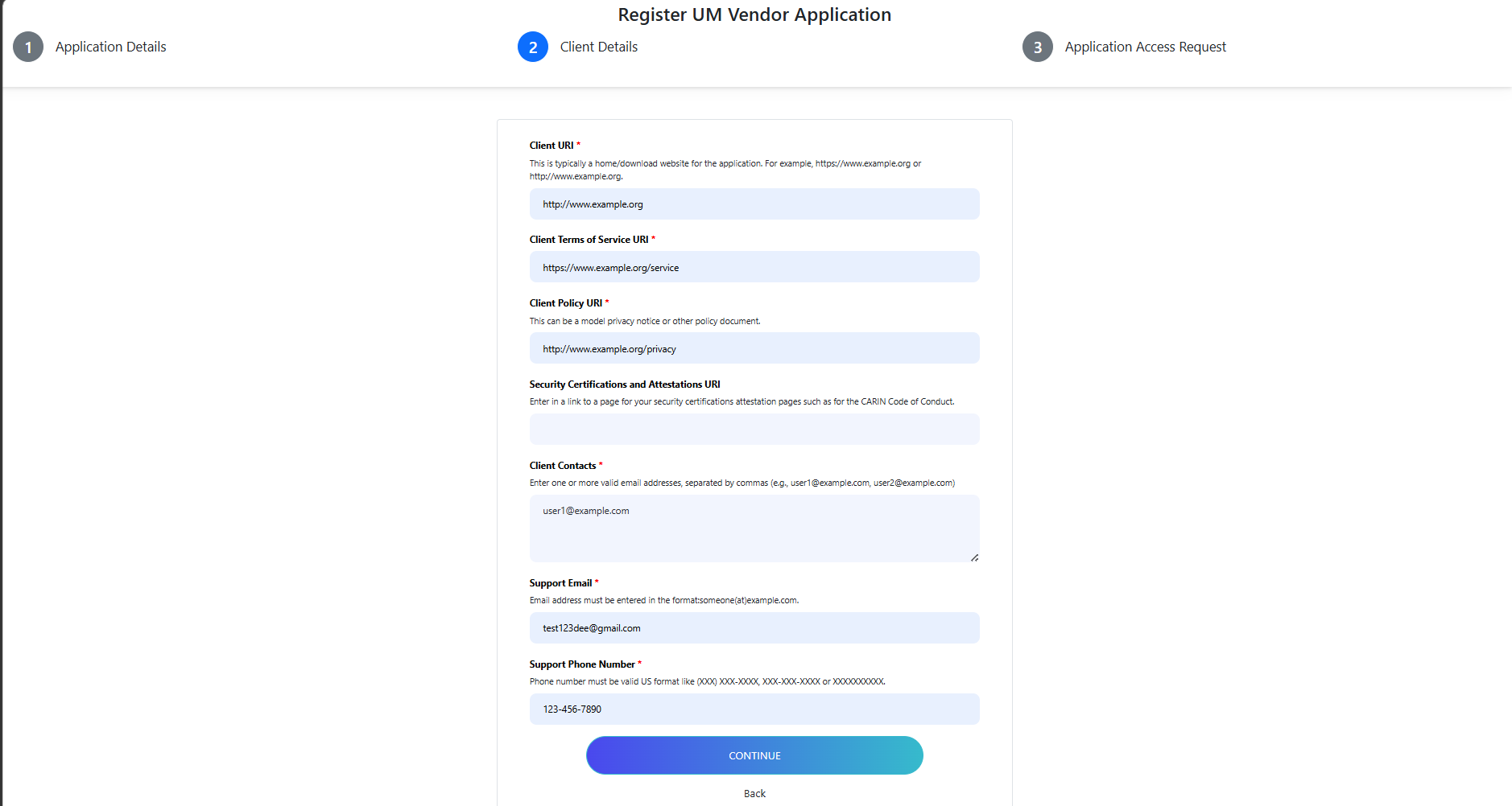 Fill in client details